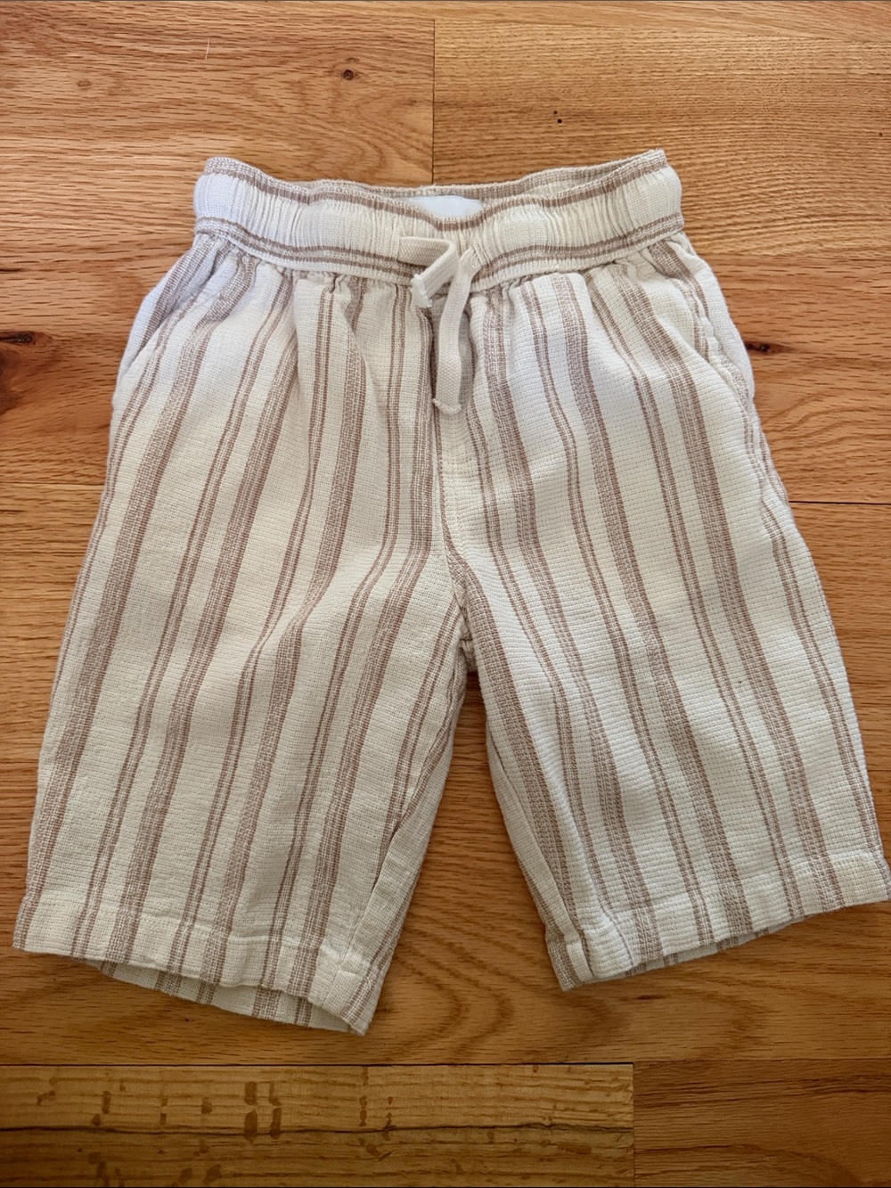 Kids Cream Stripe Drawstring Shorts 100%Cotton.